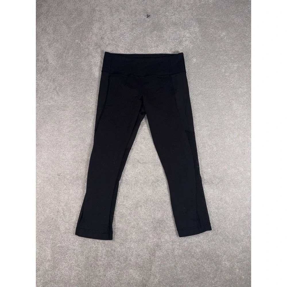 lululemon black mesh panels 4 cropped leggings capri